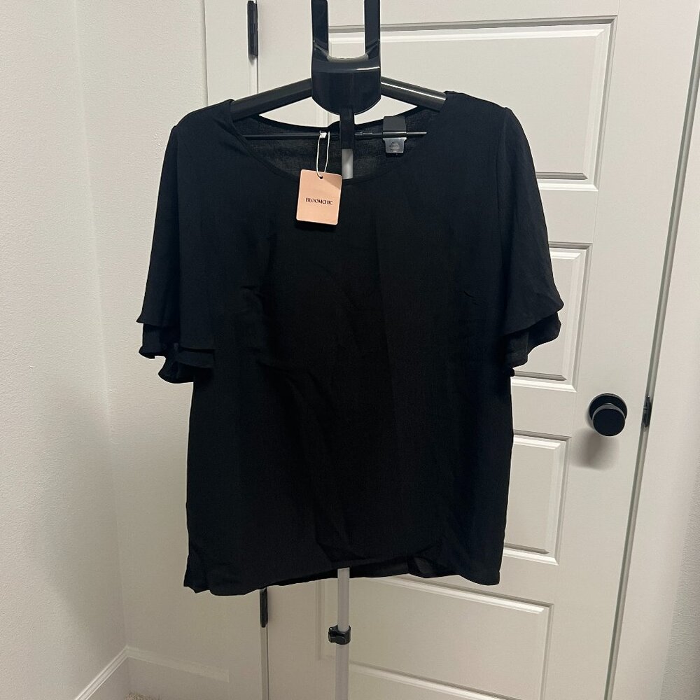 BloomChic Black Ruffle Sleeve Blouse, Size  14–16,  NWT